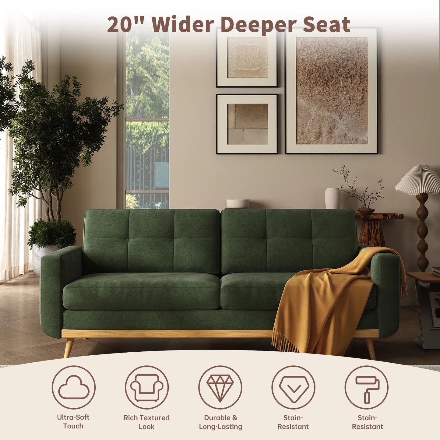 Mid-Century Modern Loveseat with Wooden Legs