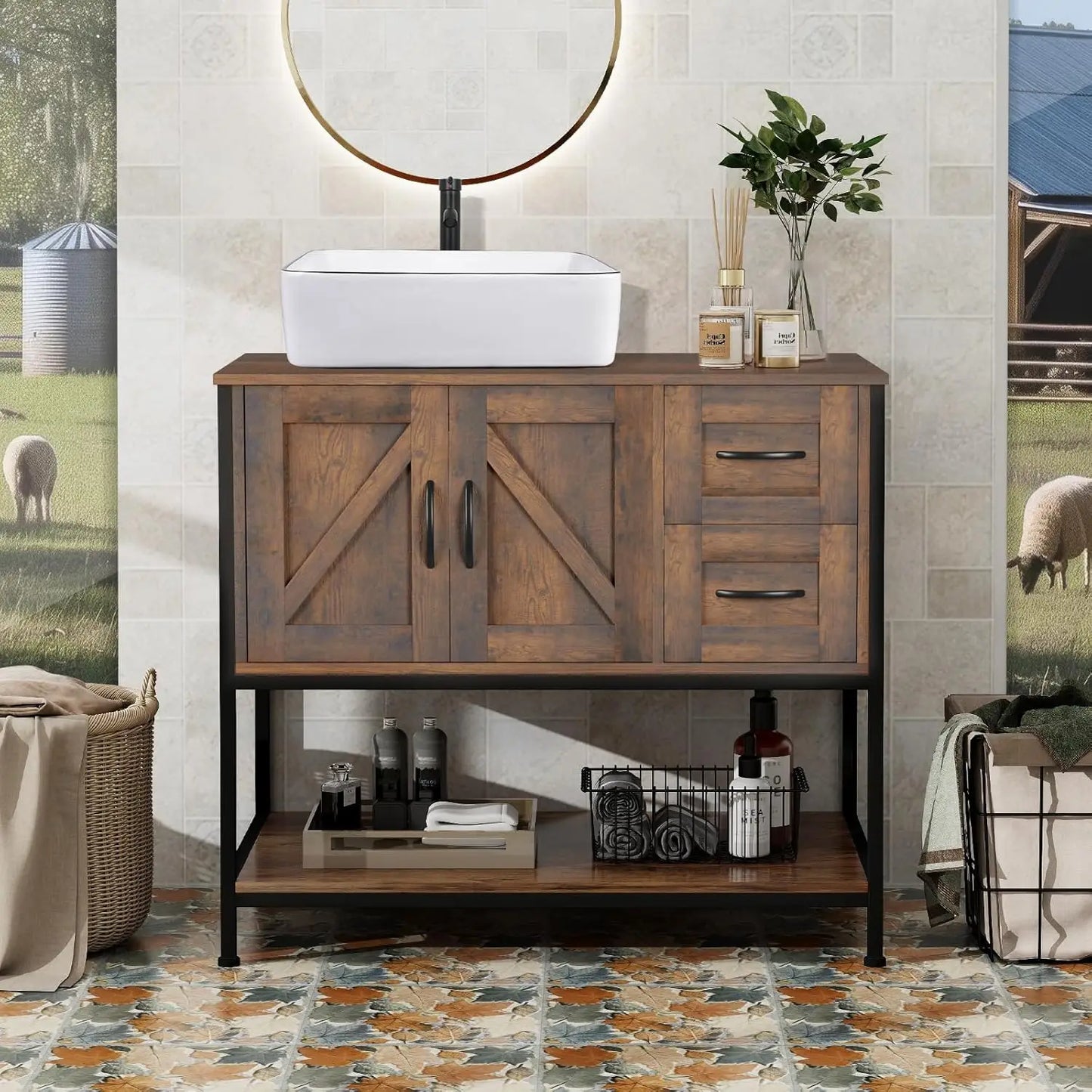 Rustic Bathroom Vanity with Ceramic Sink