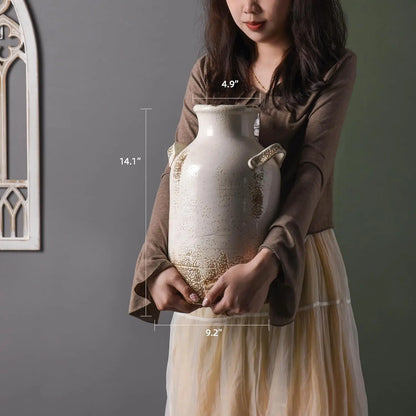 Distressed White Ceramic Vase, Rustic Farmhouse Decor