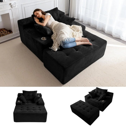 Oversized Boneless Chaise Lounge with 3 Pillows and Ottoman