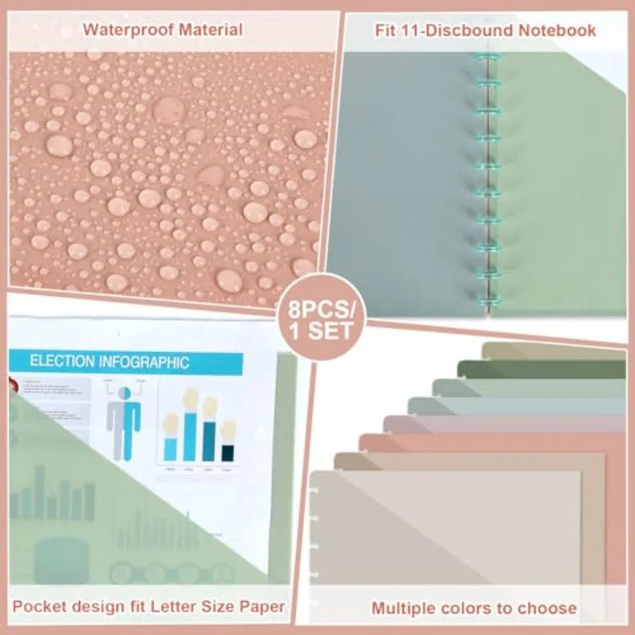 8-Piece Discbound Dividers with Pockets | Colorful Planner Inserts