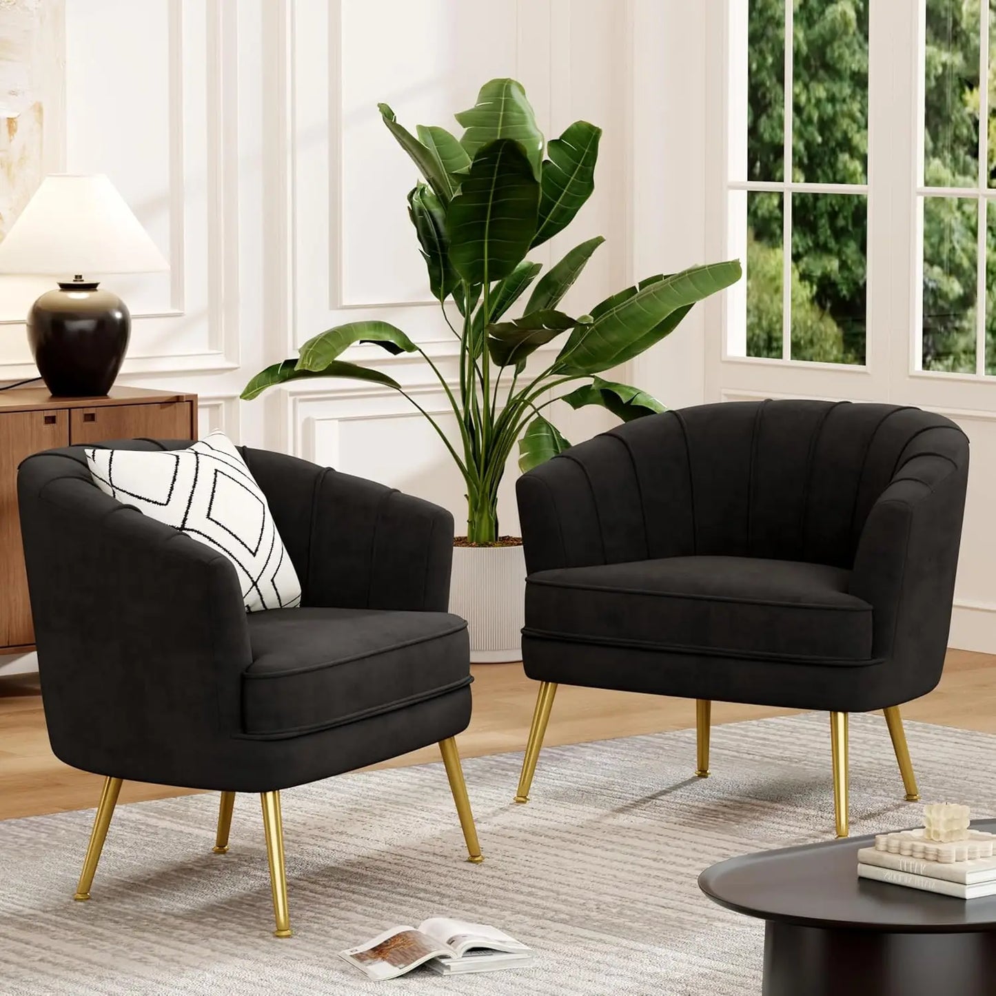 Velvet Upholstered Accent Chair Set