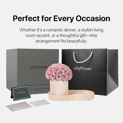 Elegantly Preserved Roses with Travertine Stone Vase and Tray