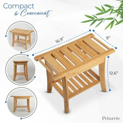 Bamboo Shower Stool with Shelf