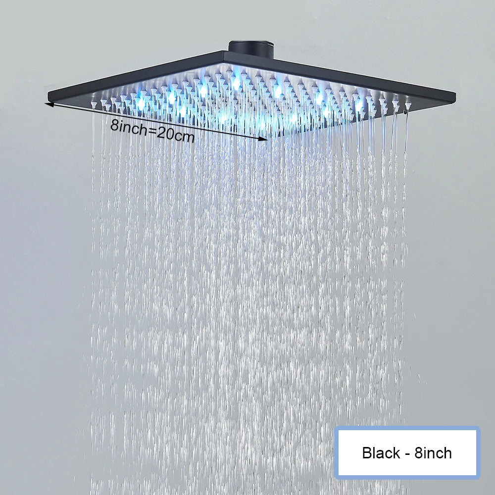 16 Inch LED Rainfall Shower Head | Large Square Brass Ceiling Mount Shower
