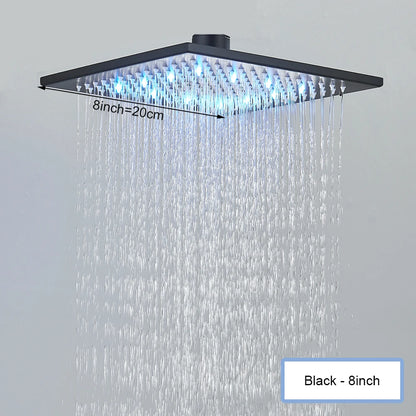16 Inch LED Rainfall Shower Head | Large Square Brass Ceiling Mount Shower