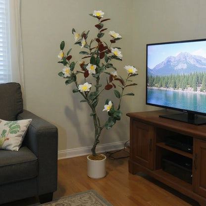 Artificial Magnolia Tree in Pot | Realistic Faux Flowering Plant for Home Décor