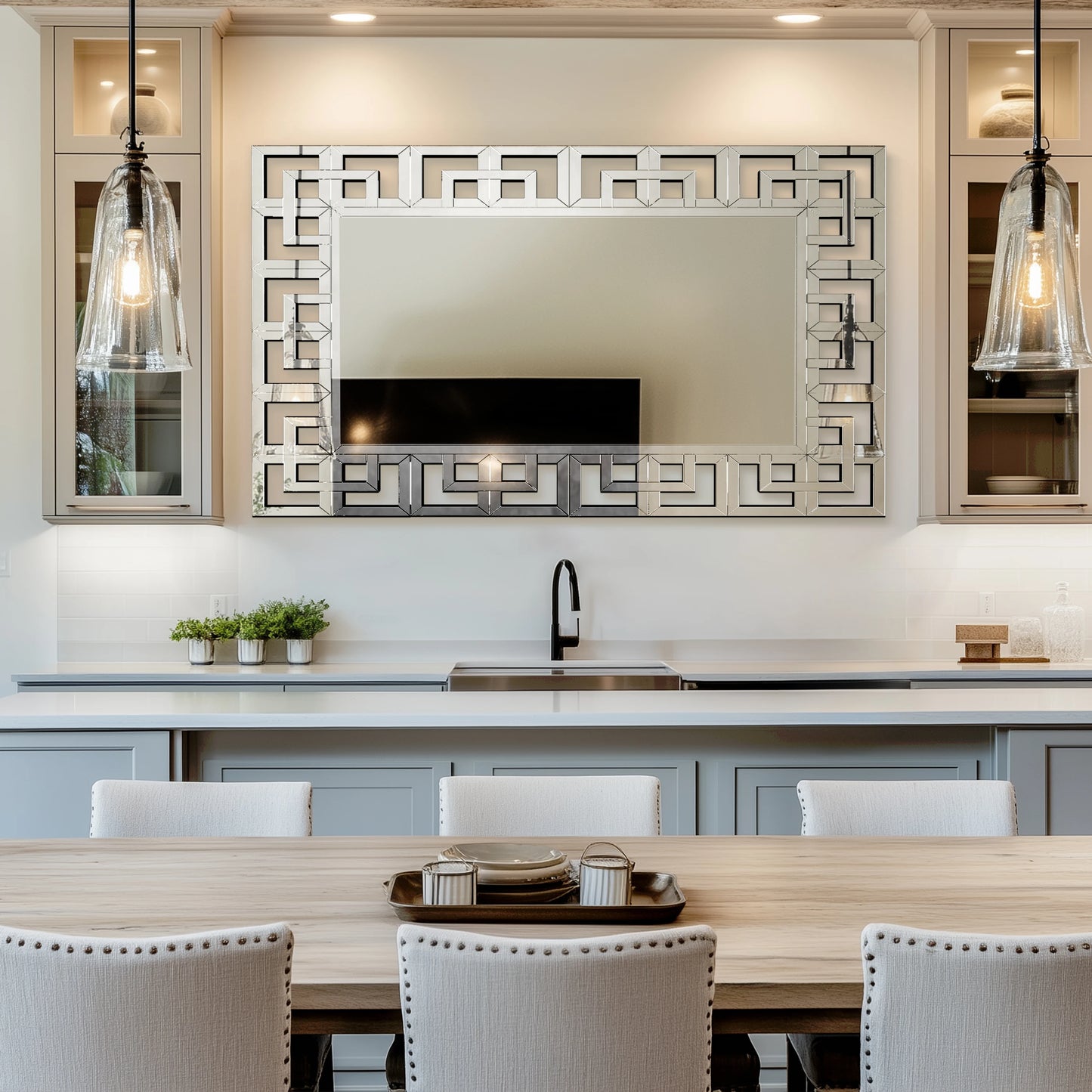 Silver Venetian Art Mirror with Beveled Glass Edge