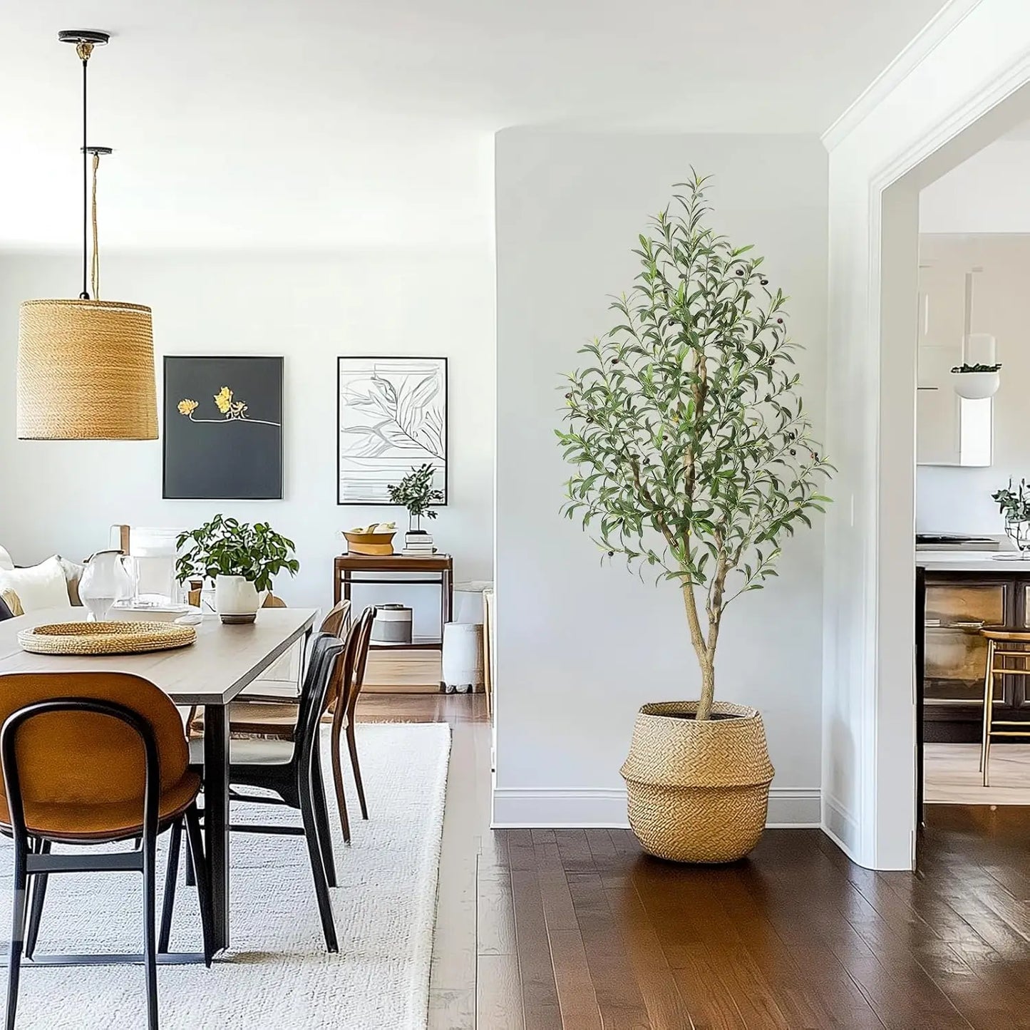 7-Foot Artificial Olive Tree with White Planter | Realistic Faux Silk Indoor Tree