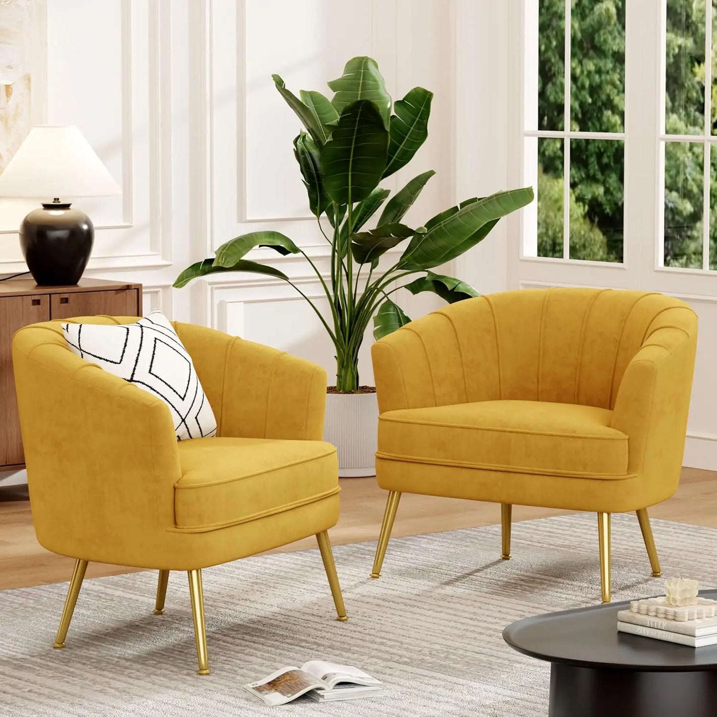 Velvet Upholstered Accent Chair Set