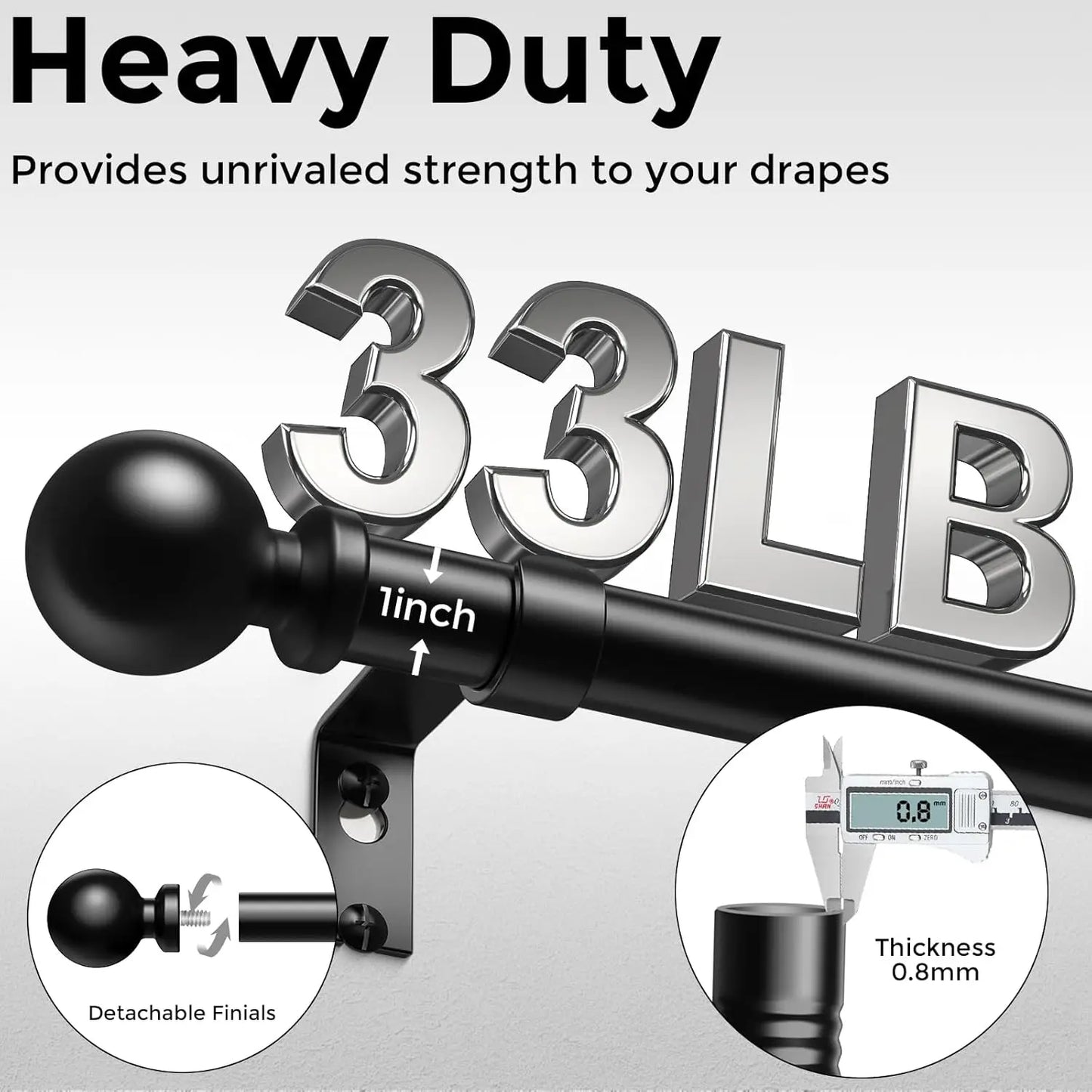 2-Pack Heavy-Duty Black Curtain Rods 36–91 Inch | Adjustable 1-Inch Window Rod Set