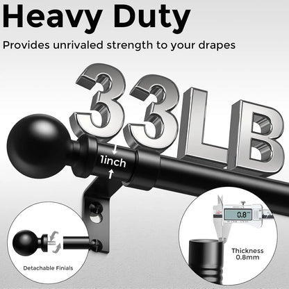 2-Pack Heavy-Duty Black Curtain Rods 36–91 Inch | Adjustable 1-Inch Window Rod Set