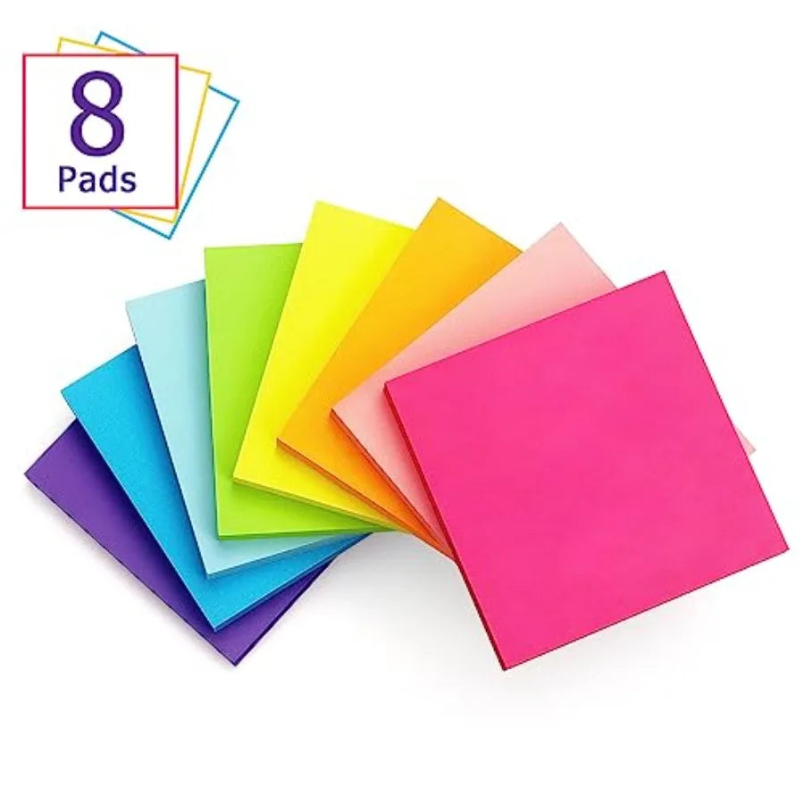 8-Pack Colorful Sticky Notes 3" x 3" | Self-Stick Memo Pads, 680 Sheets