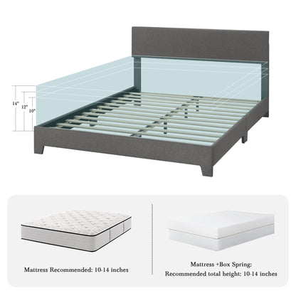 Upholstered Bed Frame with Adjustable Linen Headboard