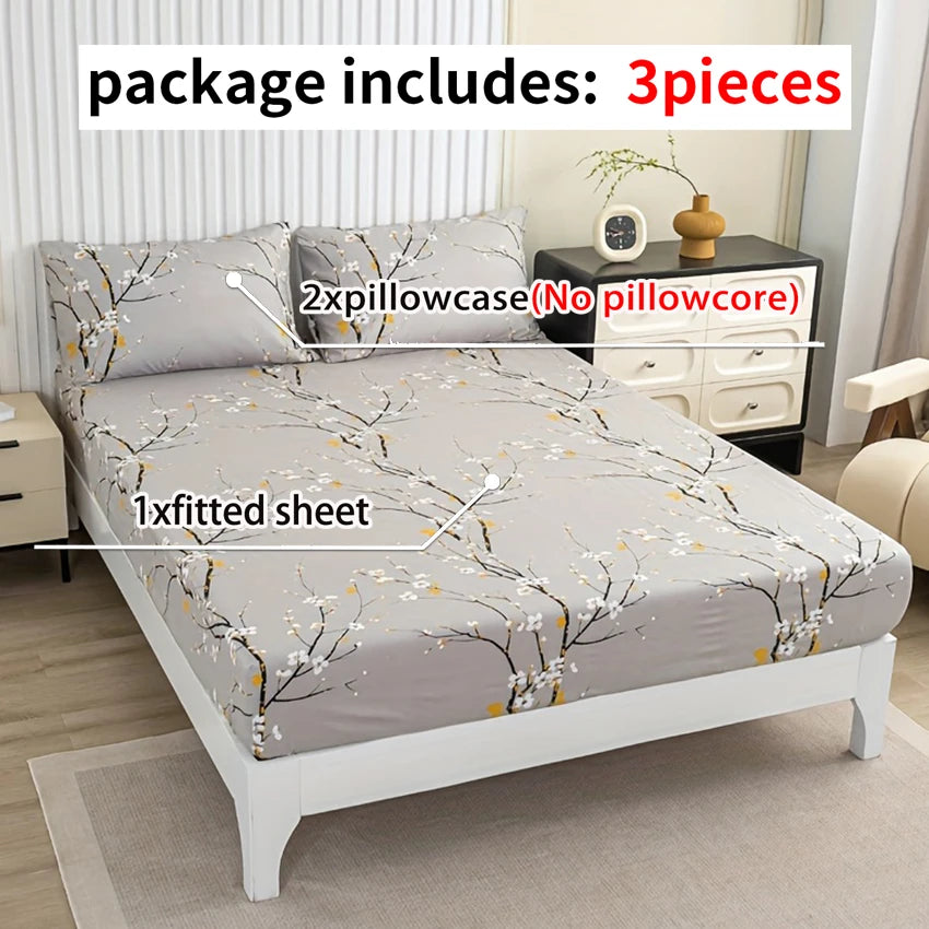 Vintage Floral Fitted Sheet Set | 3-Piece Deep Pocket Microfiber Bedding