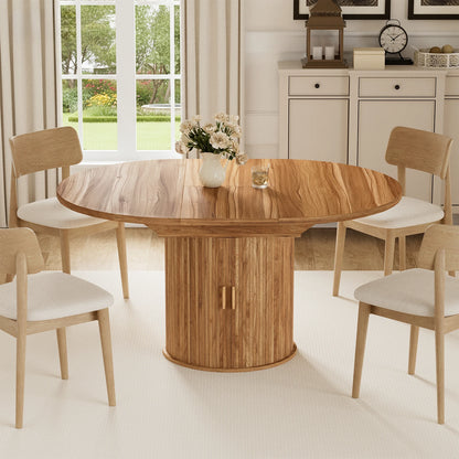 Extendable Round Dining Room Table with Storage