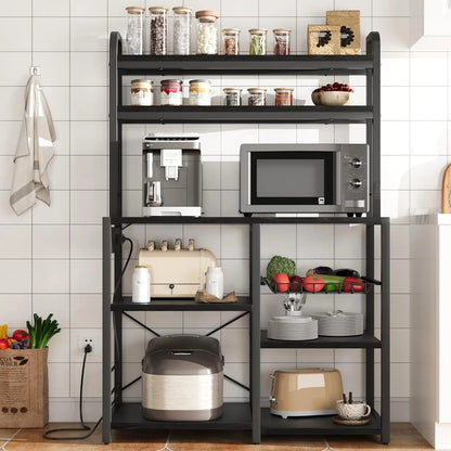 Spacious Steel Framed Bakers Rack with Power Strip
