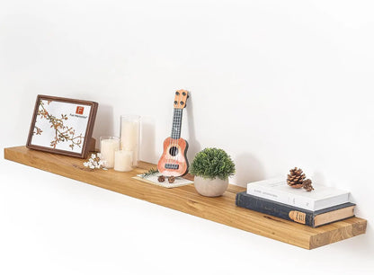 Live-Edge Solid Elm Wood Floating Shelves