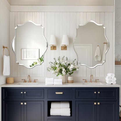 Scalloped Frameless Wall Mirror with Beveled Edge | Modern Irregular Vanity Mirror