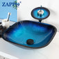 Tempered Glass Vessel Sink with Waterfall Black Faucet