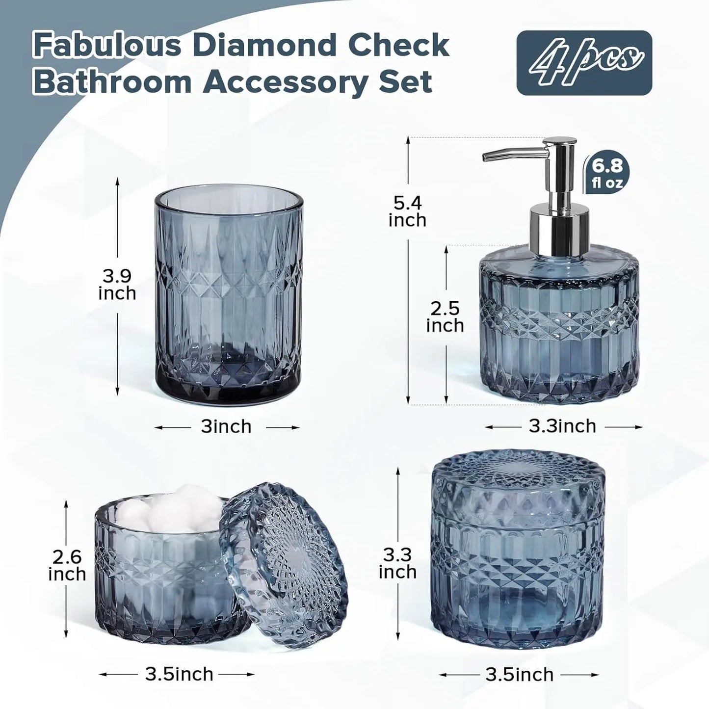 Blue Glass Bathroom Accessory Set