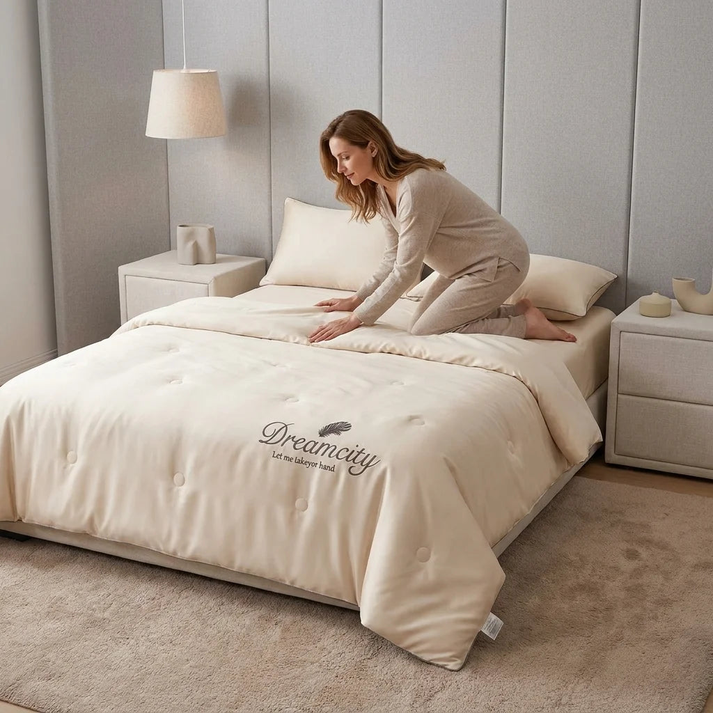 Oversized Ice Silk Summer Blanket | Cooling Lightweight Embroidered Quilt