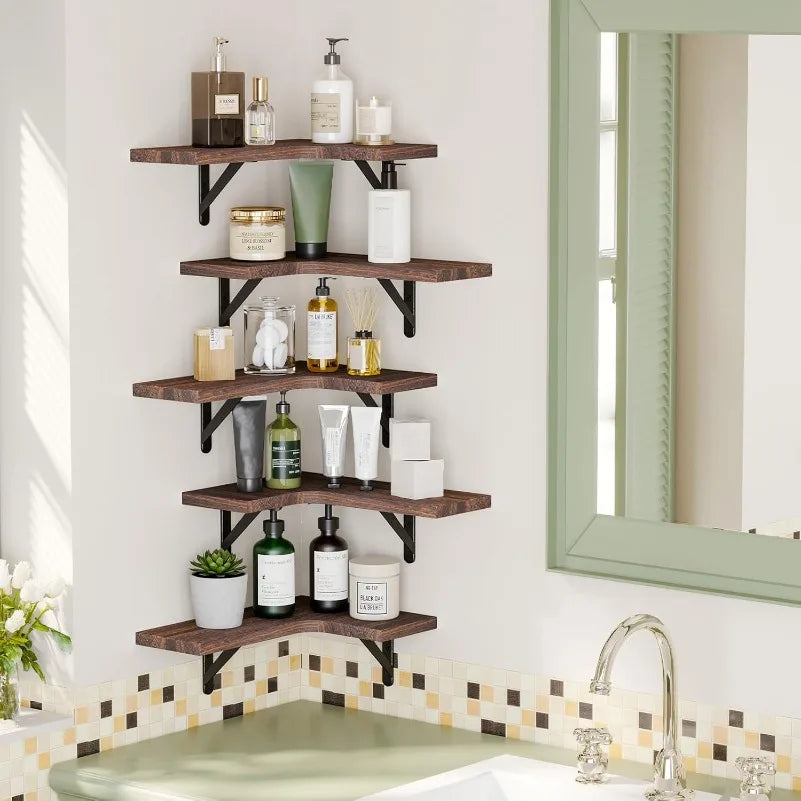 Uniquely Designed Rustic Wood Corner Shelves