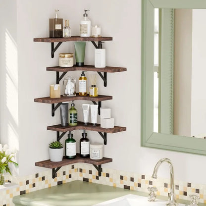 Uniquely Designed Rustic Wood Corner Shelves