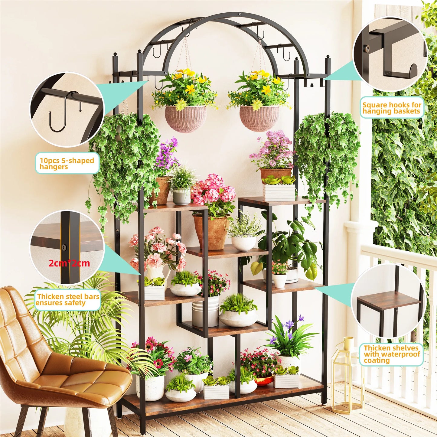 Creative 5-Tier Plant Stand with Hanging Hooks