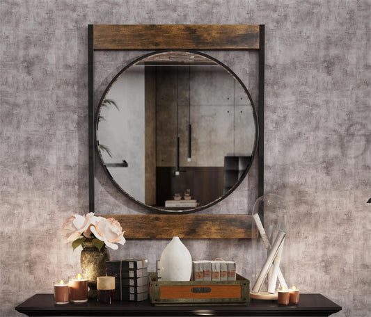 Decorative Metal & Wood Framed Wall Mounted Mirror