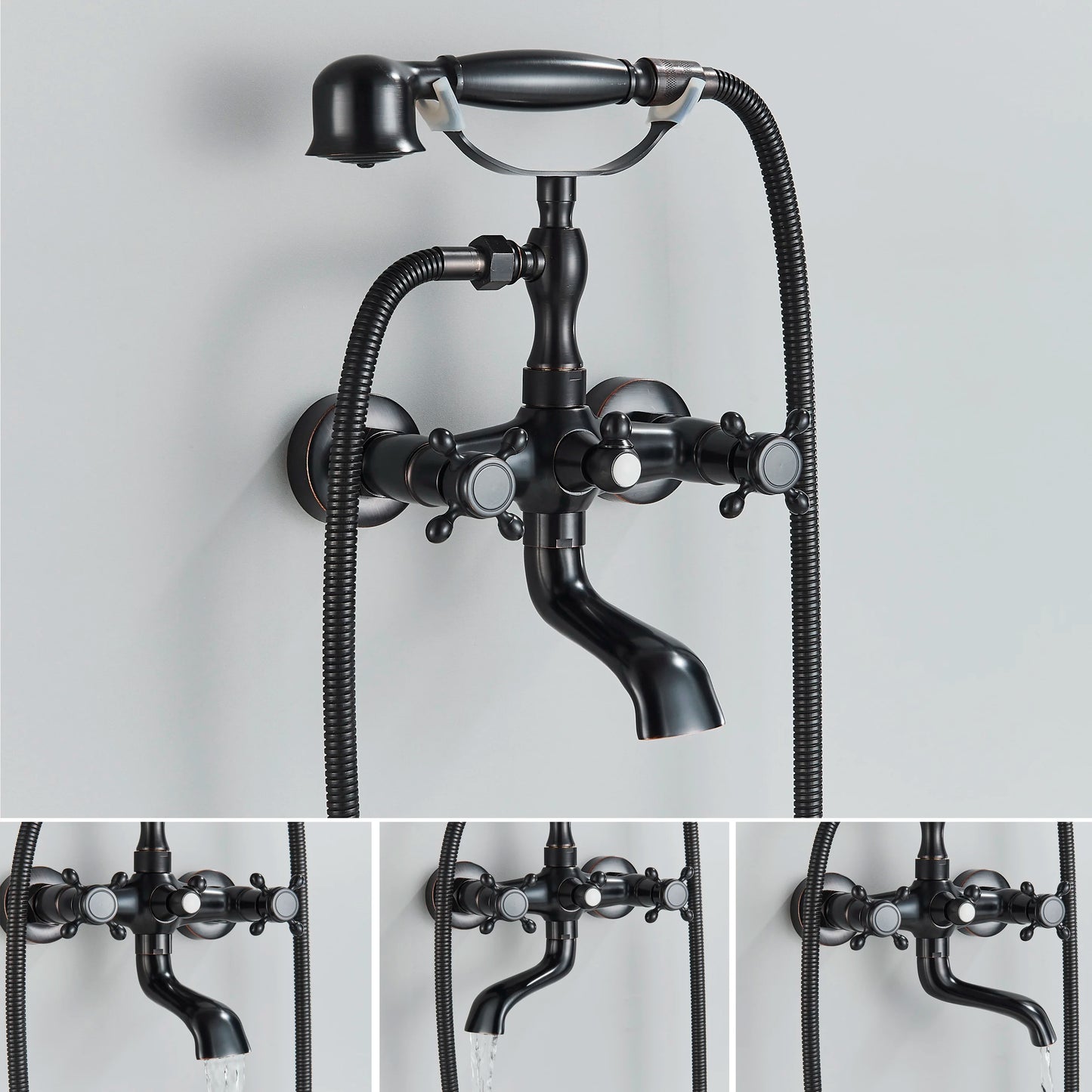 Unique Dual-Handled Retro Bathtub Faucet with Handheld Shower Wand