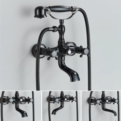 Unique Dual-Handled Retro Bathtub Faucet with Handheld Shower Wand