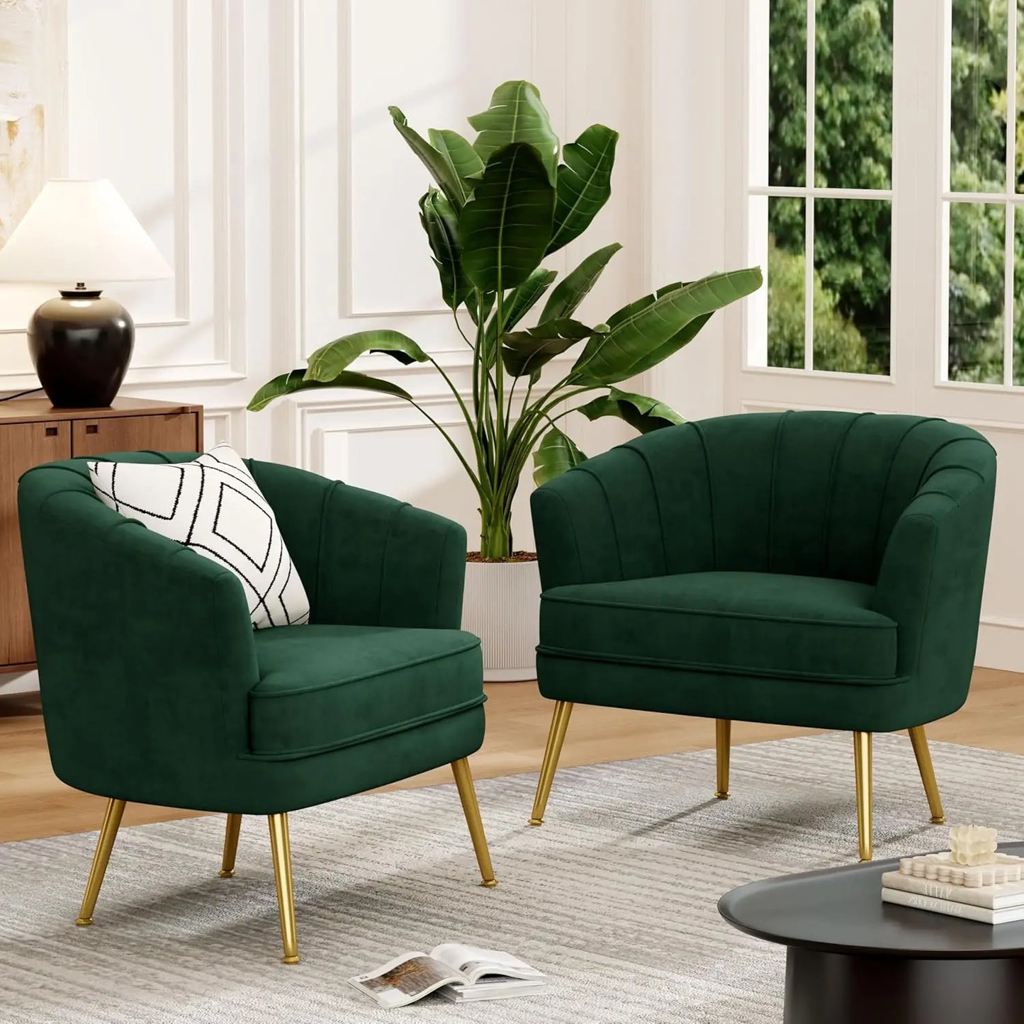 Velvet Upholstered Accent Chair Set