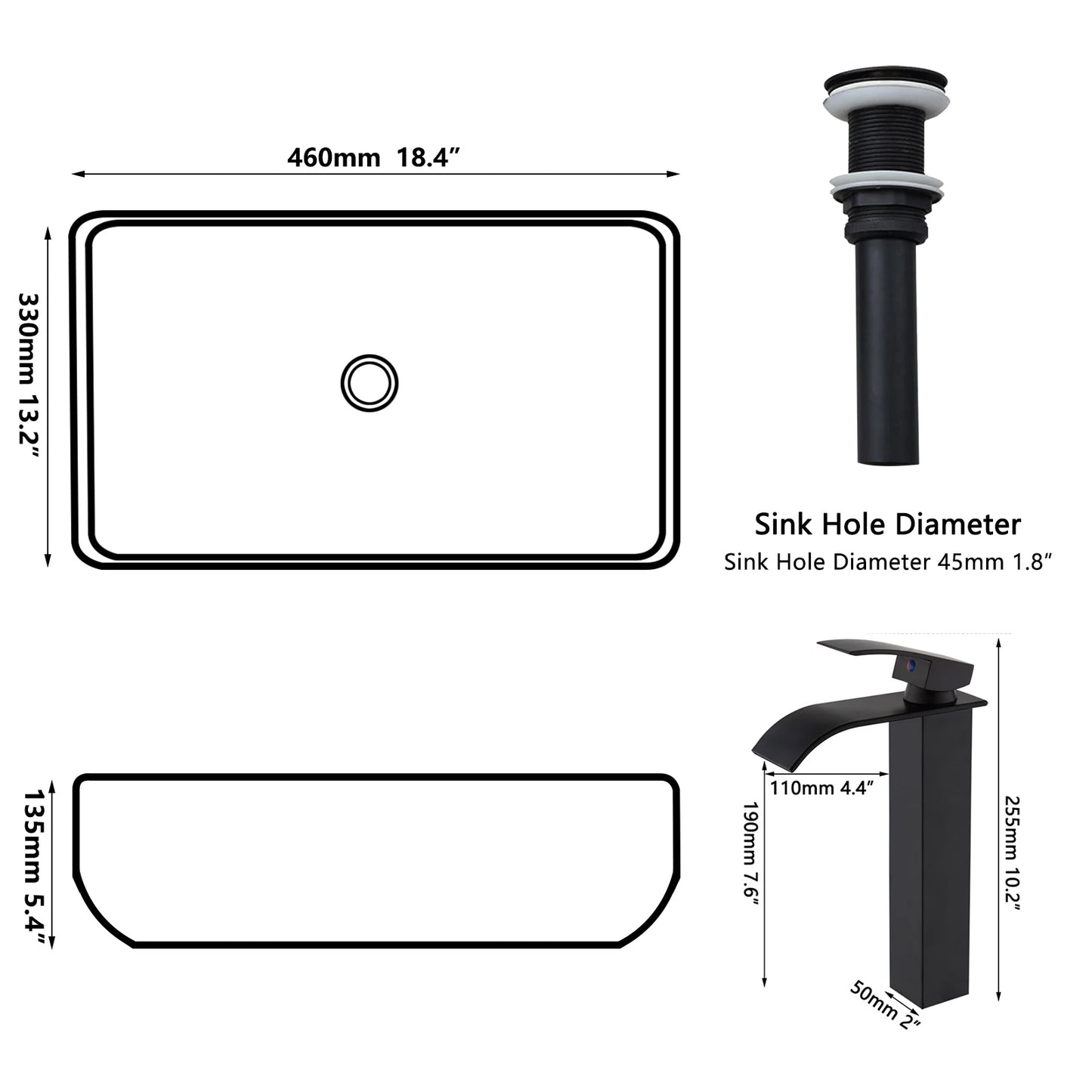 Marble Pattern Ceramic Bathroom Vessel Sink with Faucet