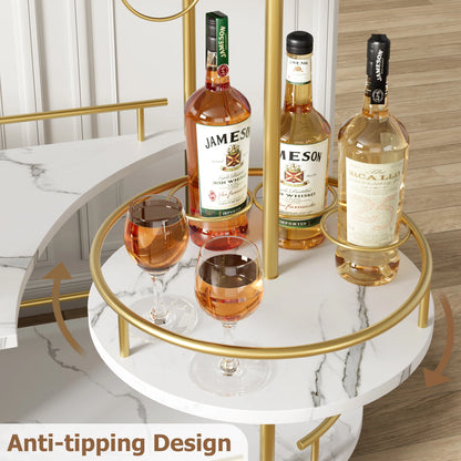 Luxury Bar Cart with Marble Shelves, Wine Rack & Glass Holder