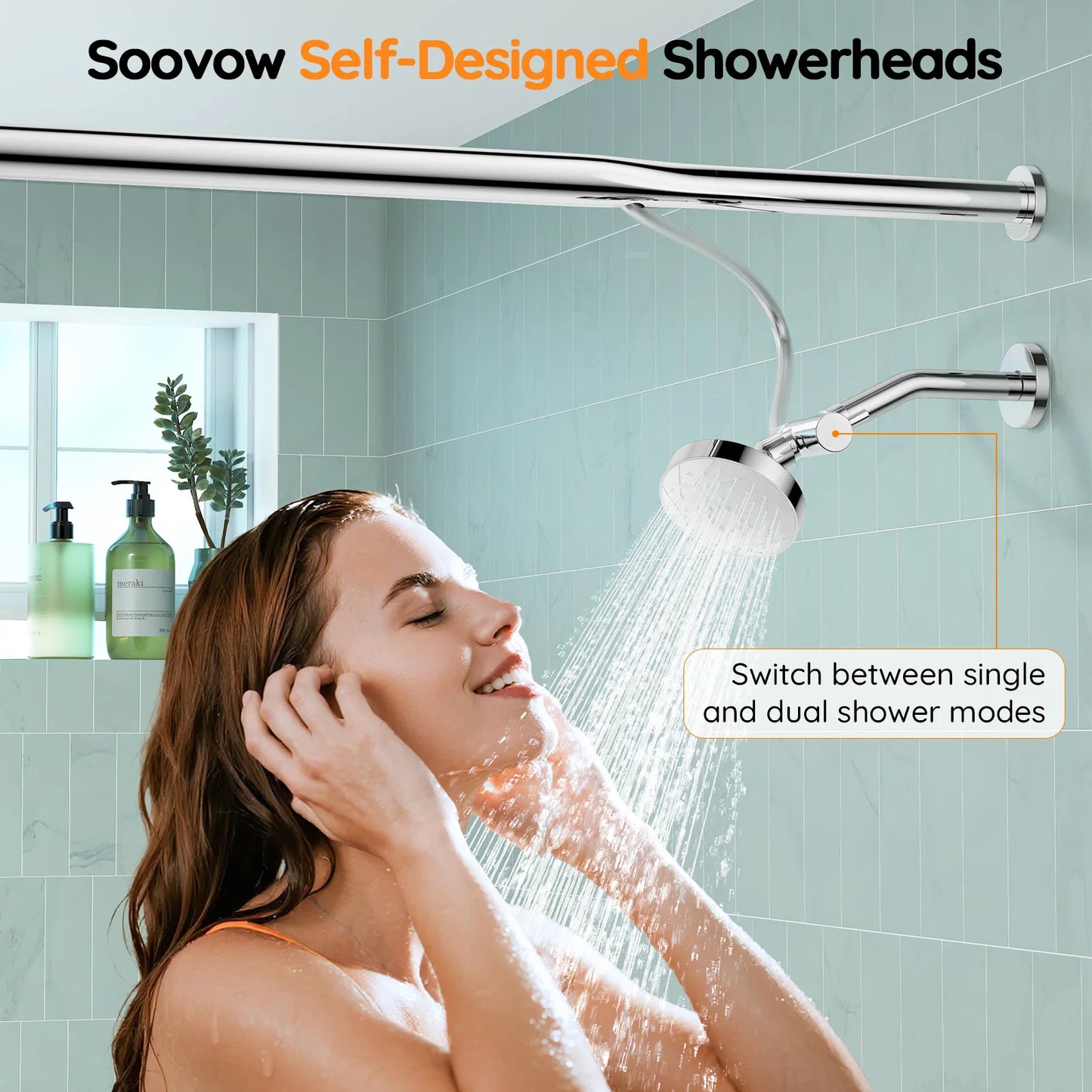 Dual Shower Head System for Couples | Adjustable Tandem Stainless Steel Shower Rod