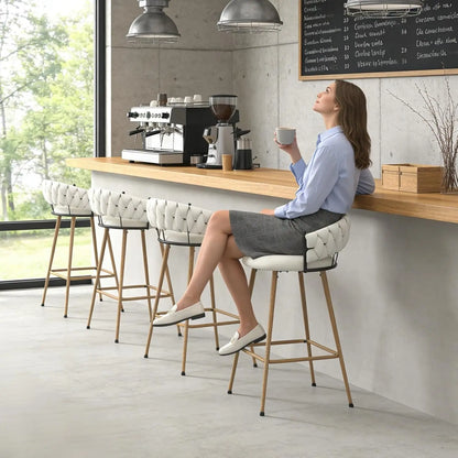 Modern Counter Height Bar Stools with Velvet Woven Backrest