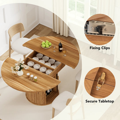Extendable Round Dining Room Table with Storage