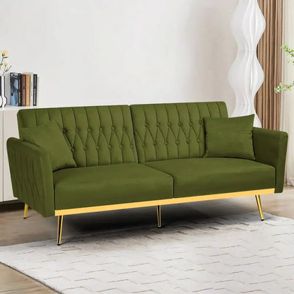 Olive Green Velvet Futon Sofa Bed
