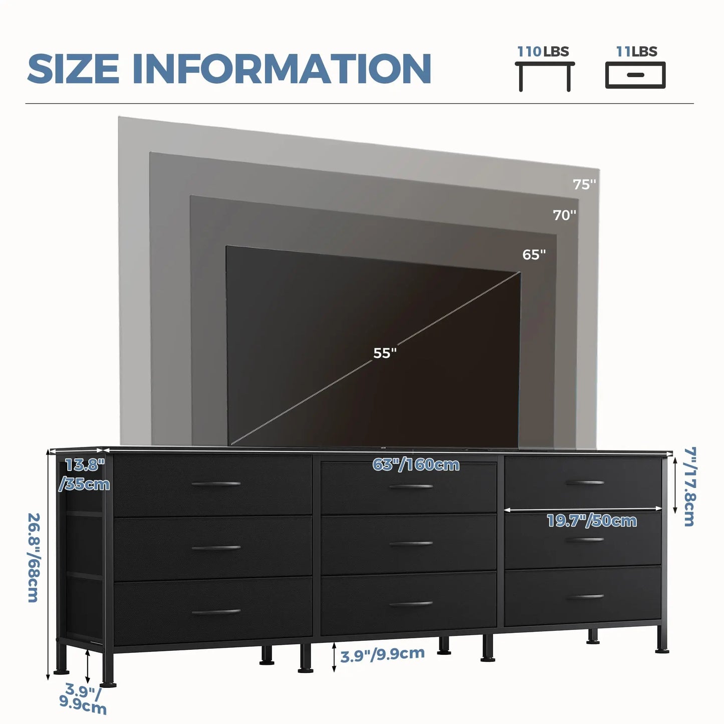 Living Room Cabinet With 9 Fabric Drawers
