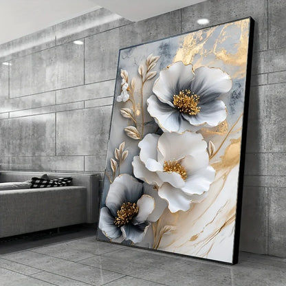 Modern Luxury 3D Floral Canvas Wall Art | Framed Botanical Painting