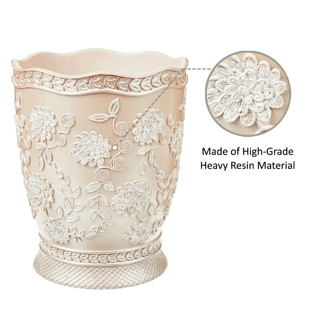 Stylish Small Trash Can with Rose Vine Design