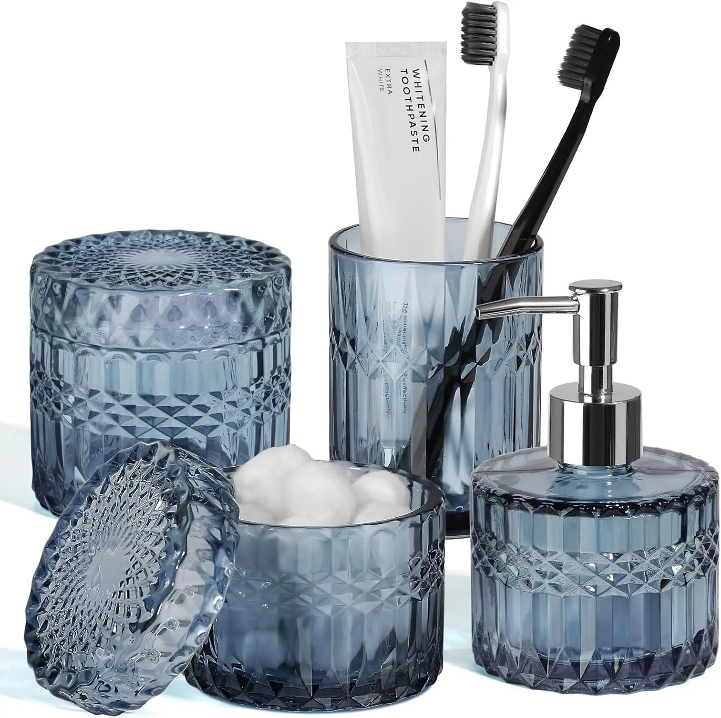 Blue Glass Bathroom Accessory Set