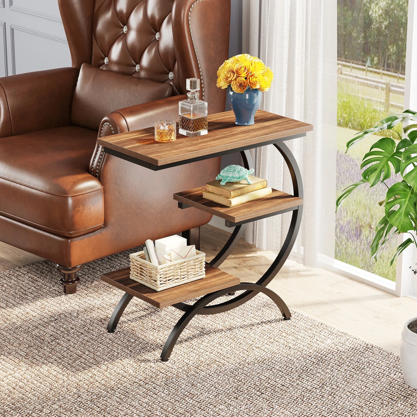Rustic C-Shaped Side Table