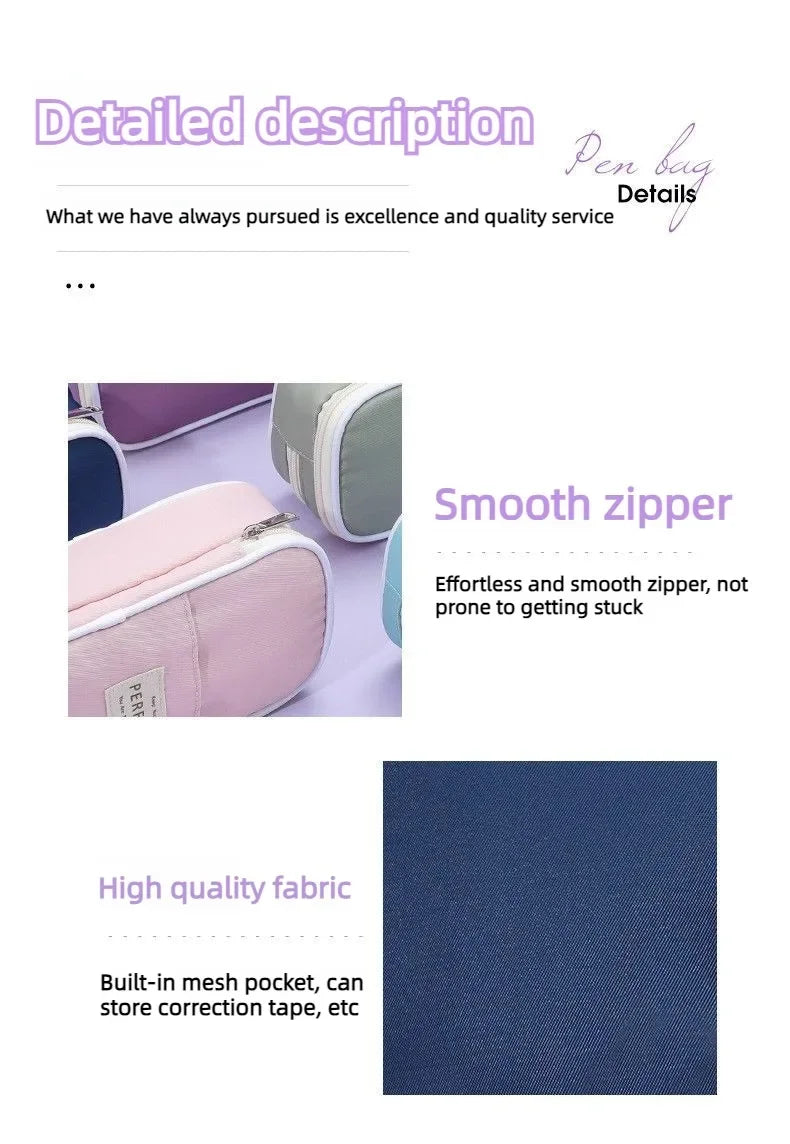 Large Canvas Pencil Case with Zipper – Multi-Layer Pen Pouch for School & Office