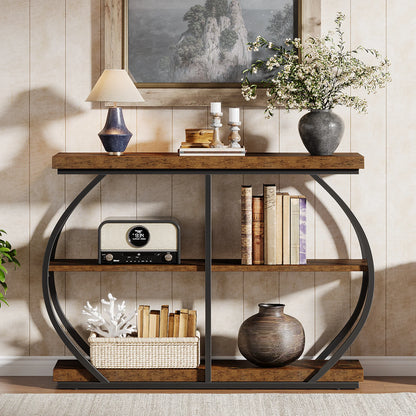 Industrial 3-Tier Console Table with Arched Metal Frame