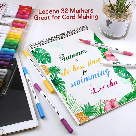 32 Dual Tip Art Markers Set | Brush & Fine Tip Pens for Coloring, Journaling & Calligraphy