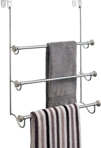 Over-the-Door Towel Rack | 3-Bar Bathroom Organizer in Brushed Nickel