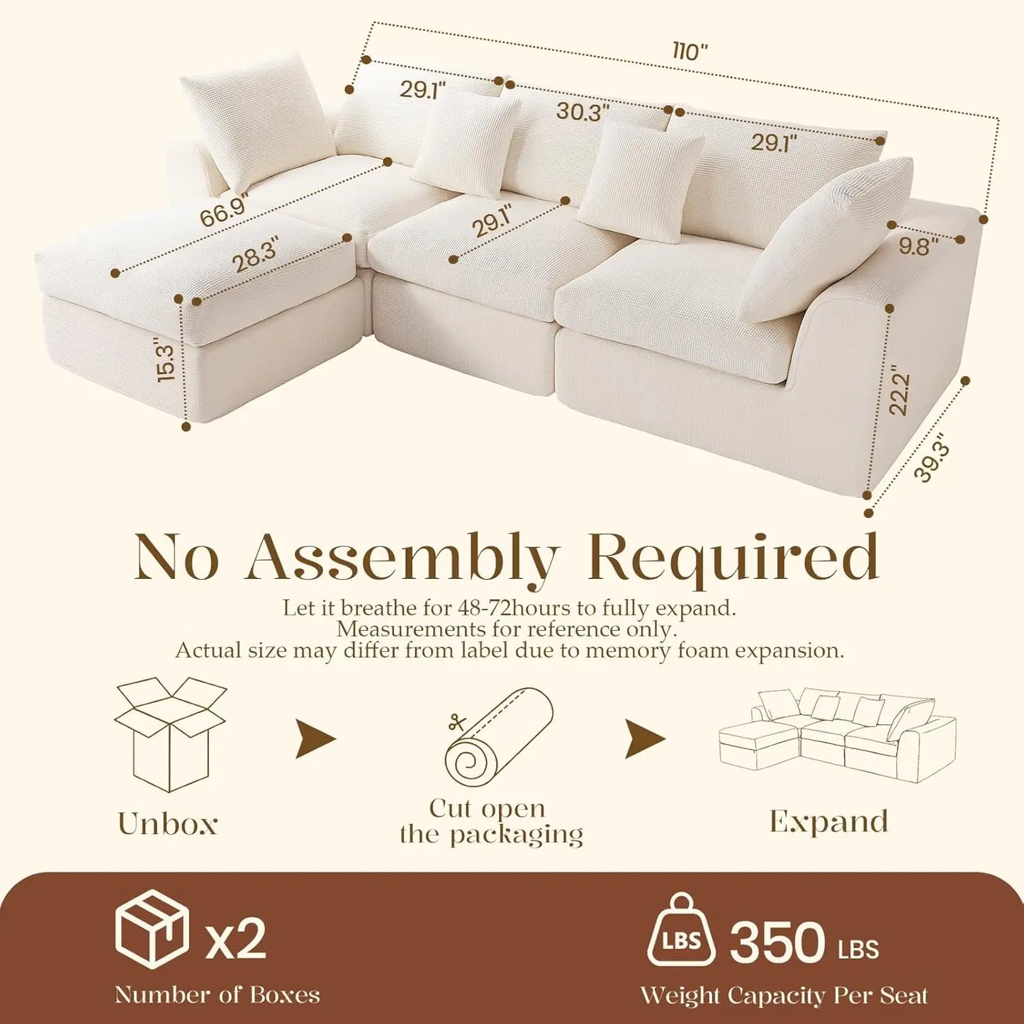 Luxurious Modular Cloud Sectional Sofa