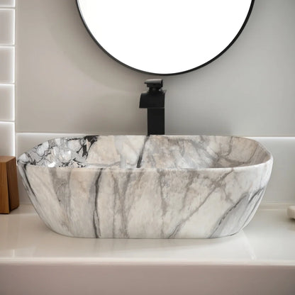 Marble Pattern Ceramic Bathroom Vessel Sink with Faucet